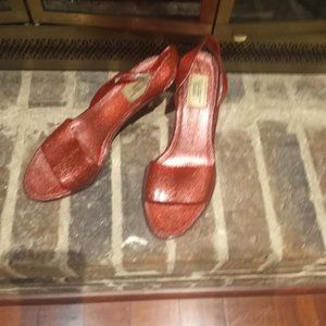 Marc Jacobs Red Silver Glitter Jelly Sandals Heels